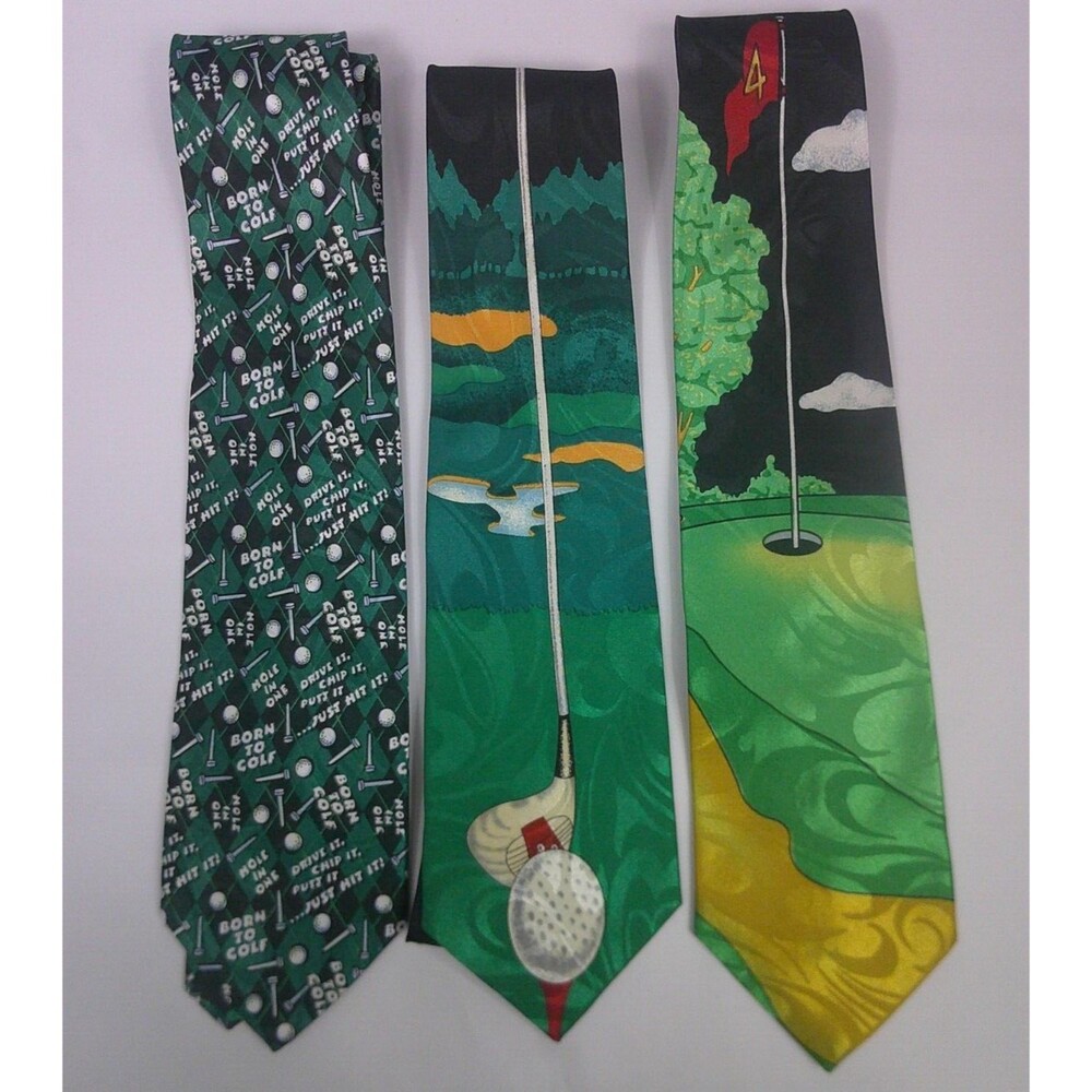 Roberto Cellini Men's Golf Tie Necktie Lot of 3 Ball Club Putt Golfer